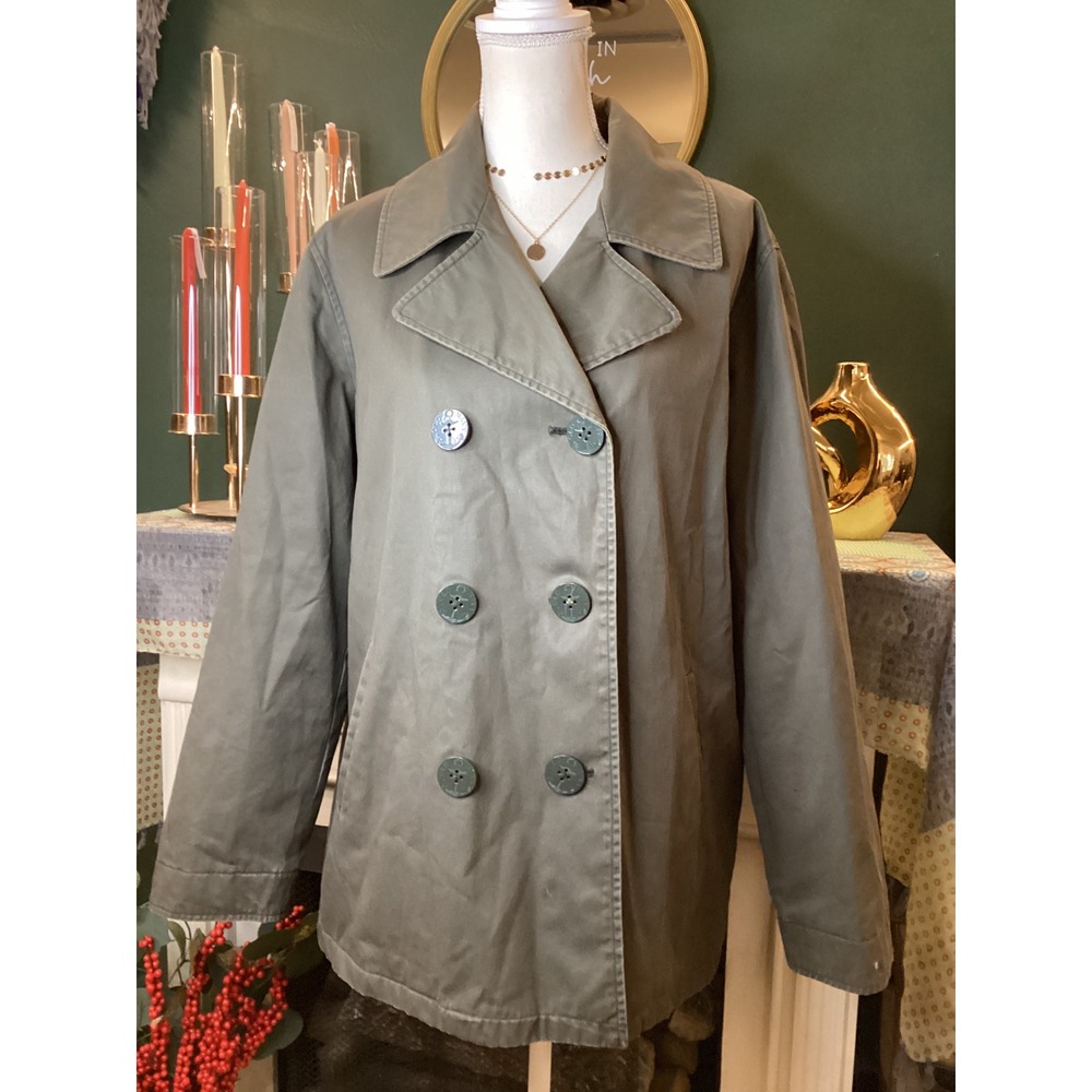 Old Navy Womens Olive Green Double Breasted Pea Coat‎ Quilted Lining 9FSG028 L